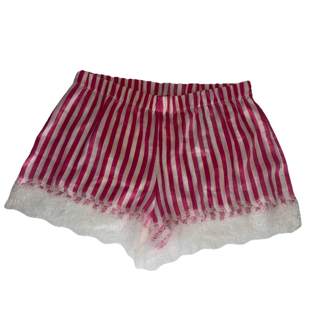Victoria's Secret Satin Striped Lace Sleep Shorts Pink White Sz Med Lounge Sexy